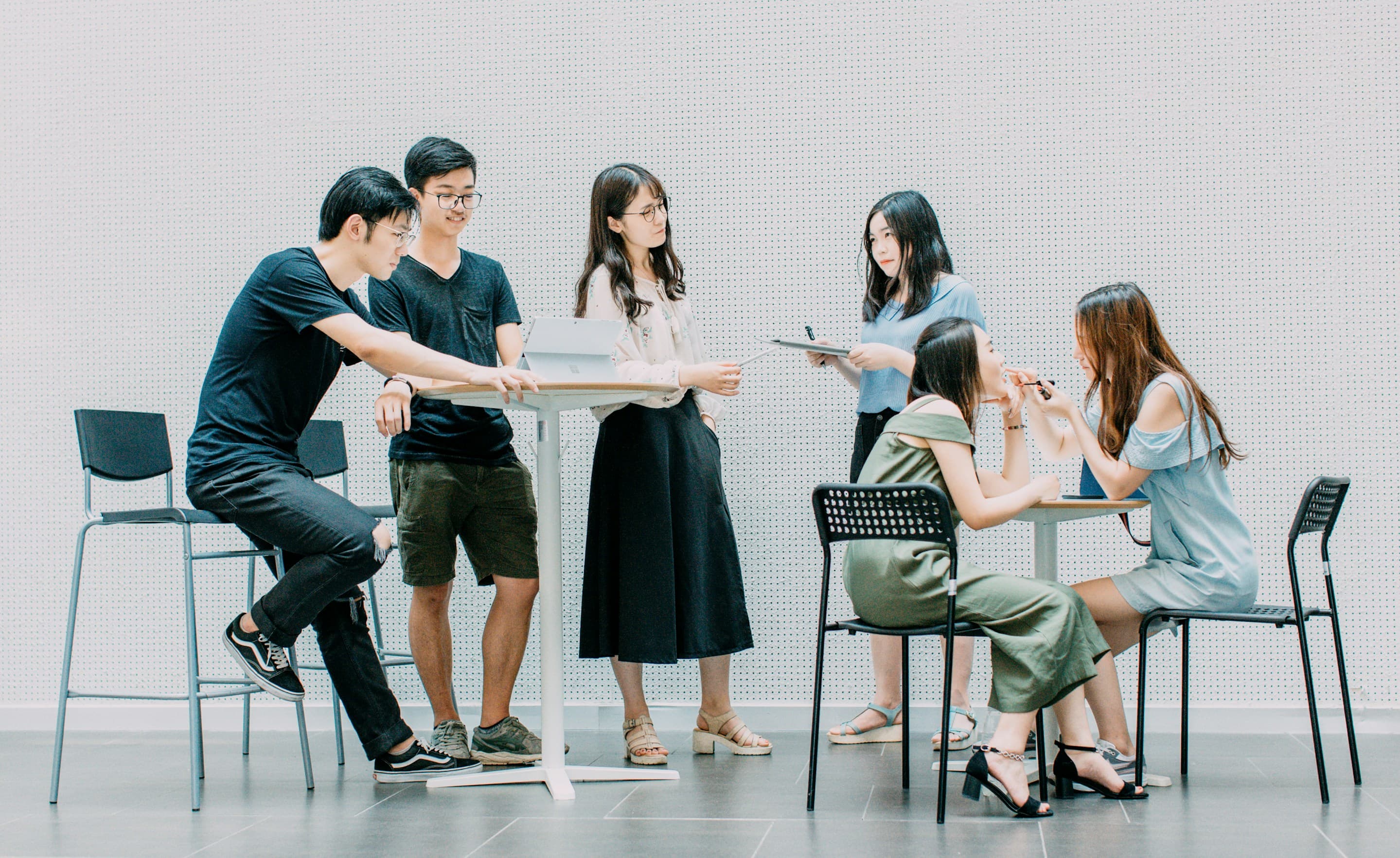 A team collaborating in a modern workspace